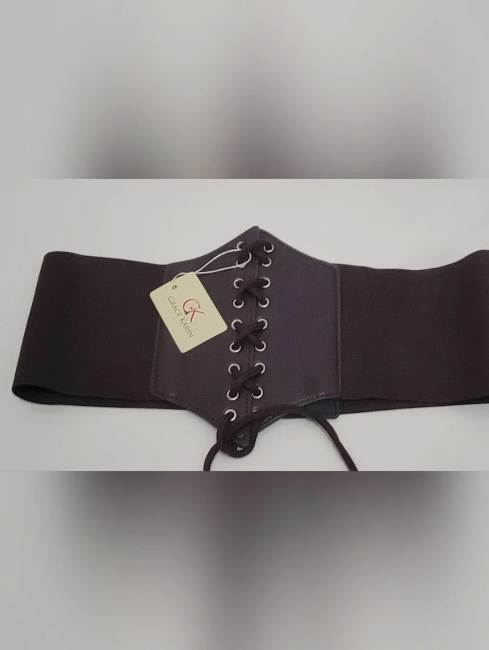 Wide Lace-Up Corset Waist Belt - Brown